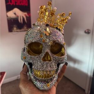 Rhinestone Skull with Gold Crown